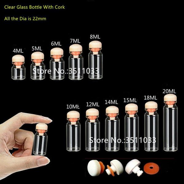 

storage bottles & jars 50pcs 100pcs empty small glass cork bottle with silicone seal wooden cap transparent vial wishing 5ml 8ml 20ml