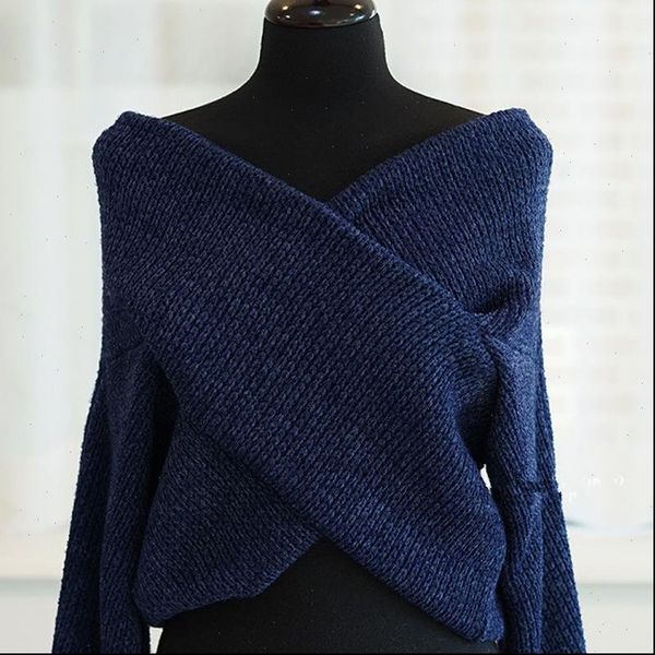

women sweaters yamdi bohemian runway sweater chic off shoulder jumper winter solid slim v neck elegant thick knitted pullover, White;black