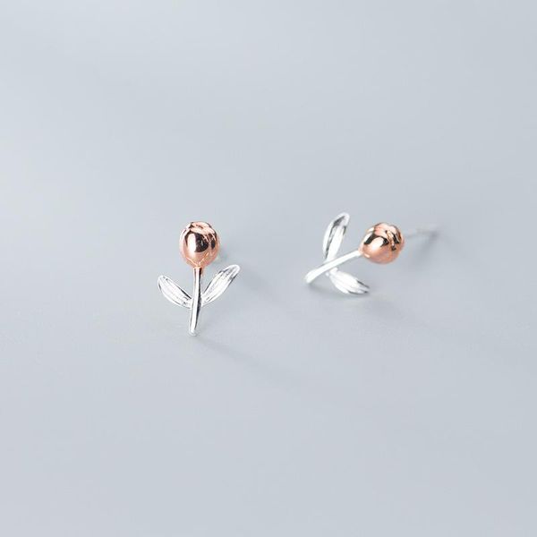 

sterling silver cute sweet tulip flowers rose gold color stud earrings for women lady daughter jewelry gifts, Golden;silver