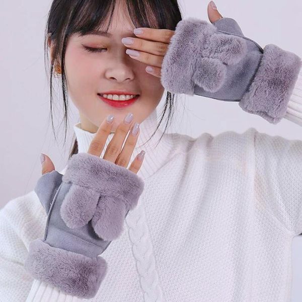 

fingerless gloves women winter lovely ears design ladies elegant outdoor driving glove girls casual mittens female guantes wholesale, Blue;gray