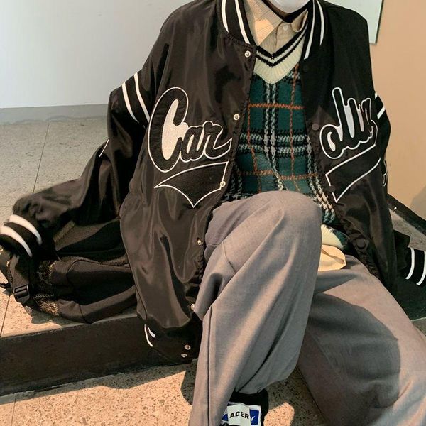 

women's jackets harajuku style embroidered men women spring trend american baseball uniform loose retro streetwear jacket couples top, Black;brown