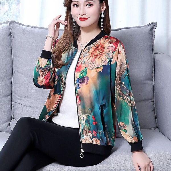 

women's jackets 2021 women retro flower floral print jacket zipper fashion coat casual outwear female autumn spring ladies c183, Black;brown