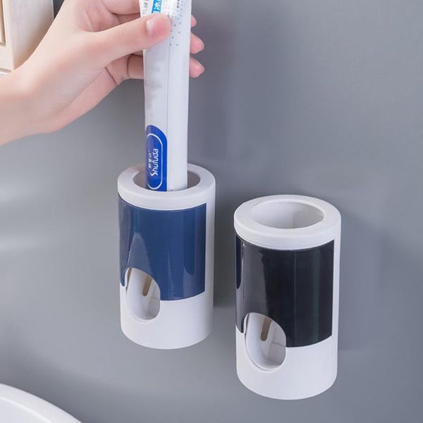 

1pc fully automatic toothpaste dispenser wall-mounted punch toothbrush storage holder for home el (blue) bath accessory set