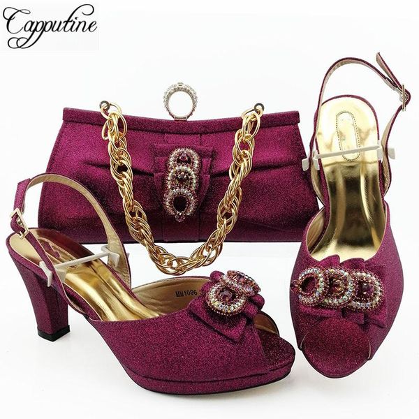 

dress shoes wonderful magenta wedding/party african high heel sandal and bag set mm1096 height 8.5cm, Black