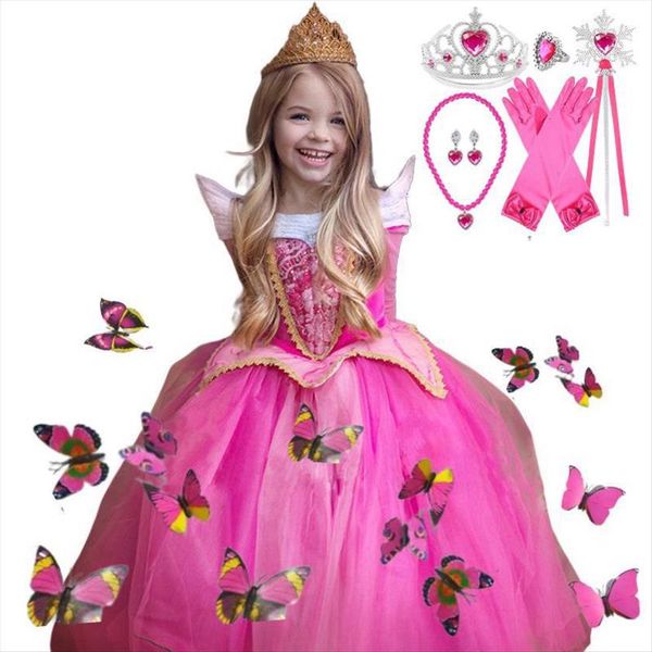 

halloween sleeping beauty costume girl dress summer girls aurora fluffy off shoudler pink dresses fancy fairy princess up, Red;yellow