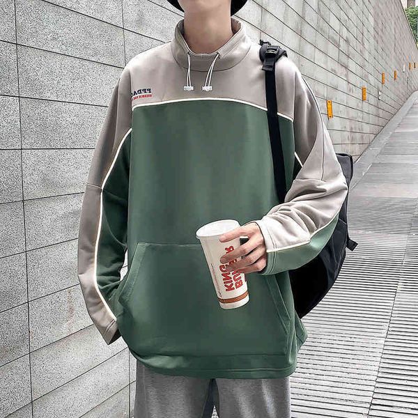 

leisure long sved men's autumn 2021 style color bloing reflective strip personalized youth sweater, Black