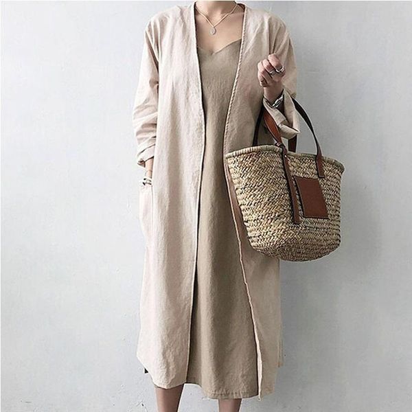 

women's trench coats plus size summer long women cardigan sleeve blouse female open stitch shirt blusas beach cover up outwear, Tan;black