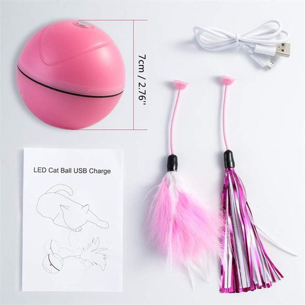 

cat toys 2 colors usb rechargeable automatic electric rolling ball for dog interactive laser toy with feather lig