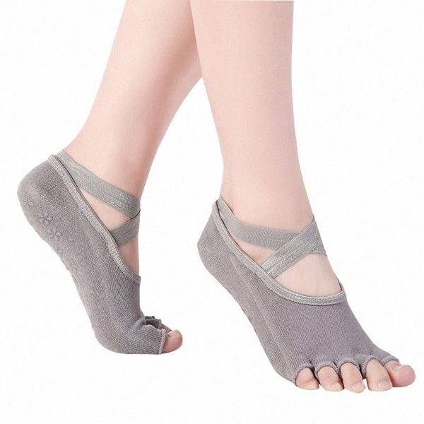 

non slip pilates cross strap floor fitness wear resistant toeless professional fitness ballet dance adults women yoga socks i2mx#, Black