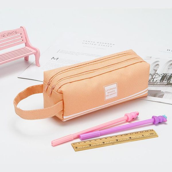 

pencil bags simple solid color striped double-layer case student creative large capacity portable