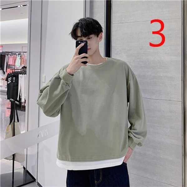 

korean fashion men's long-sleeved t-shirt student casual handsome solid color shirt 210420, White;black