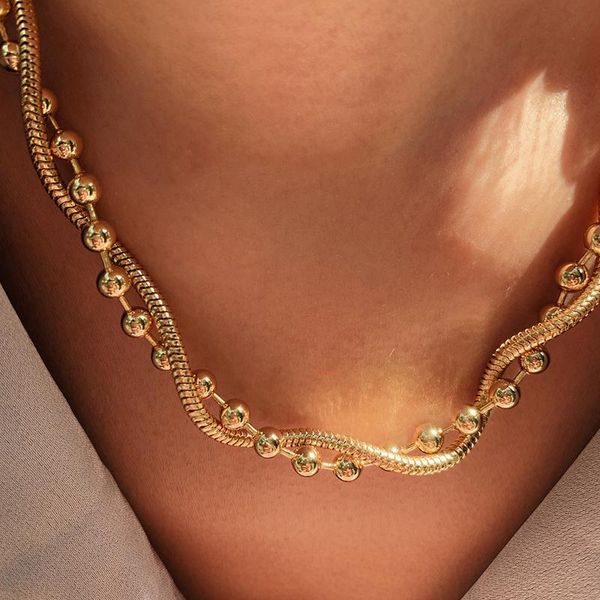 

pendant necklaces timeless wonder brass layered snake chain choker necklace women jewelry punk designer trendy boho ins beads gift egirl, Silver