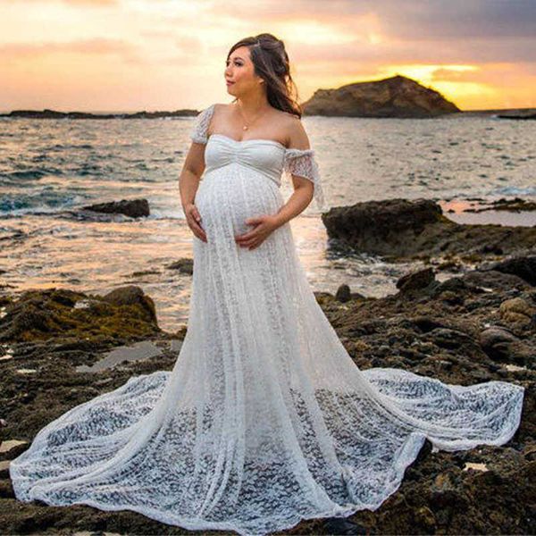 

lace maternity dresses for p shoot long maxi gown evening pregnancy dress pgraphy props pregnant women baby shower dress y0924, White