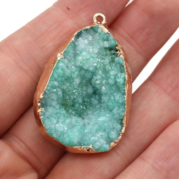 

charms natural stone green crystal cluster drop shape charm pendant for jewelry making diy necklace accessories 25x38-30x42mm, Bronze;silver
