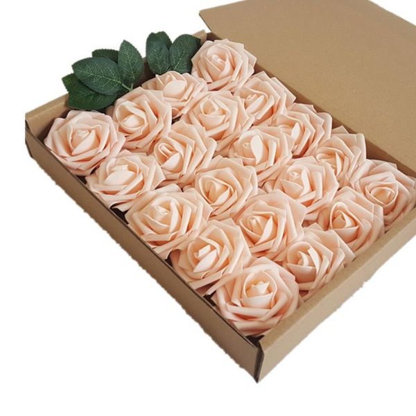 

fake flowers decoration artificial rose bouquet latex foam champagne bridesmaid wedding diy decorative flower 20pcs & wreaths