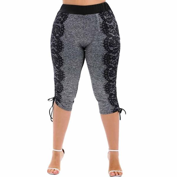 

women's pants & capris trousers women ladies plus size high waist lace streetwear sport calf length pantalon femme, Black;white