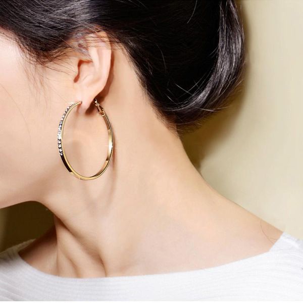 

hoop & huggie sda 3 colors stainless steel earrings big circle 5a zircon inlay for women statement jewelry boucles d'oreilles, Golden;silver