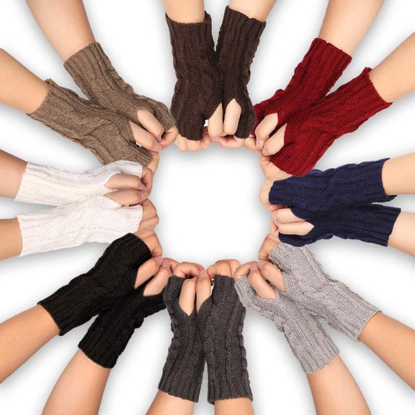 

five fingers gloves 1pair fashion elastic short half finger for women winter wool knitted warm wrist mittens casual fingerless gifts, Blue;gray