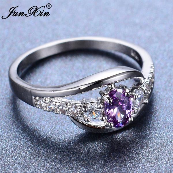 

wedding rings junxin elegant purple oval ring fashion jewelry white gold filled vintage engagement for men and women, Slivery;golden