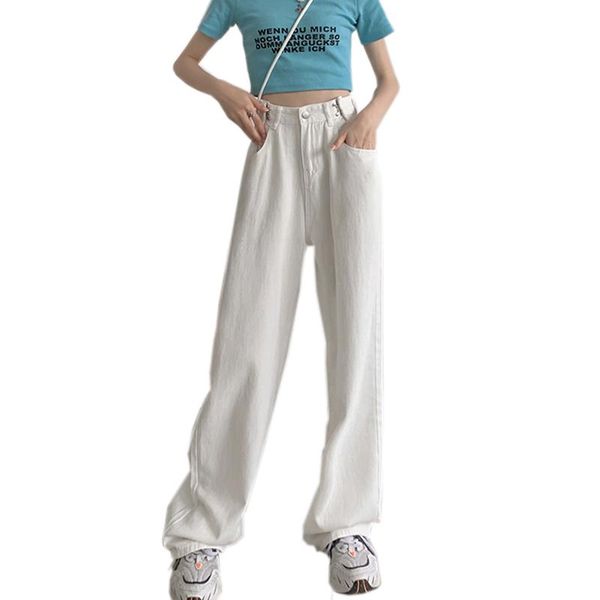 

women's jeans high waist women white korean streetwear fashion wide leg casual baggy straight pants ladies denim 2021 summer, Blue