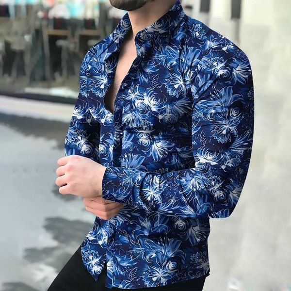 

men's casual shirts 2021 fashion clothing loose blouse bohemian printed floral long sleeve button shirt, White;black