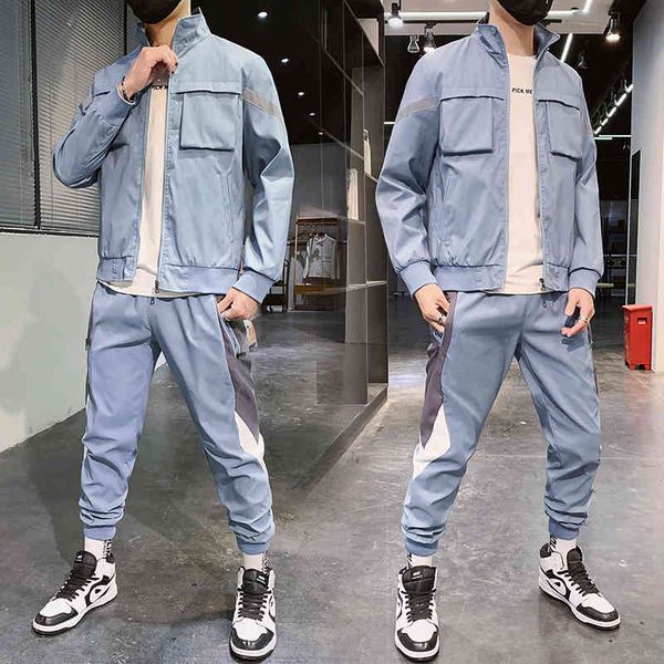 

men's jackets tracksuit men set sweat suit fitness spring autumn jackets+ pants casual mens sportswear two piece streetwear sqln, Black;brown