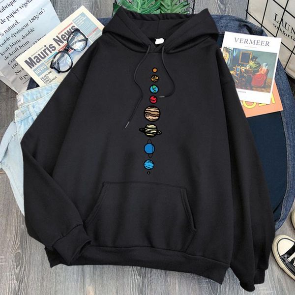

men's hoodies & sweatshirts solar system planets colour print man sweatshirt harajuku pocket casual hooded clothing vintage hoody anime, Black