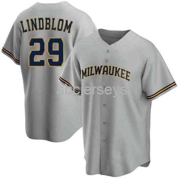 

stitched custom josh lindblom #29 gray ver2 baseball jersey xs-6xl, Black