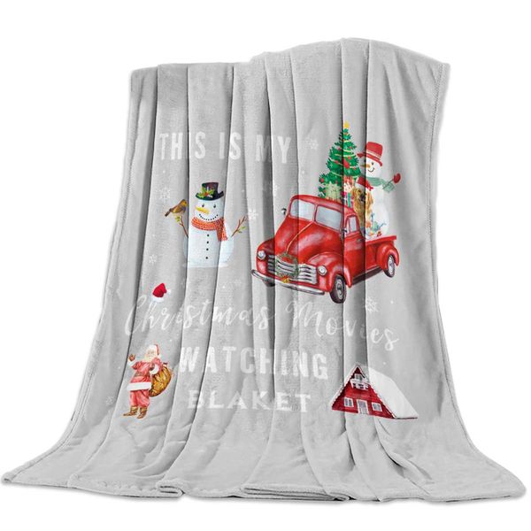 

Flannel Fleece Microfiber Throw Blanket This is My Christmas Movie Watching Blanket Santa Claus and Snowman on Gray Background