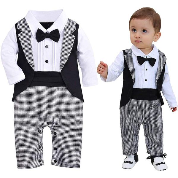 

fashion born infant baby boys gentleman long sleeve turndown collar bowtie romper jumpsuit wedding party outfits clothes#p4 jumpsuits, Blue