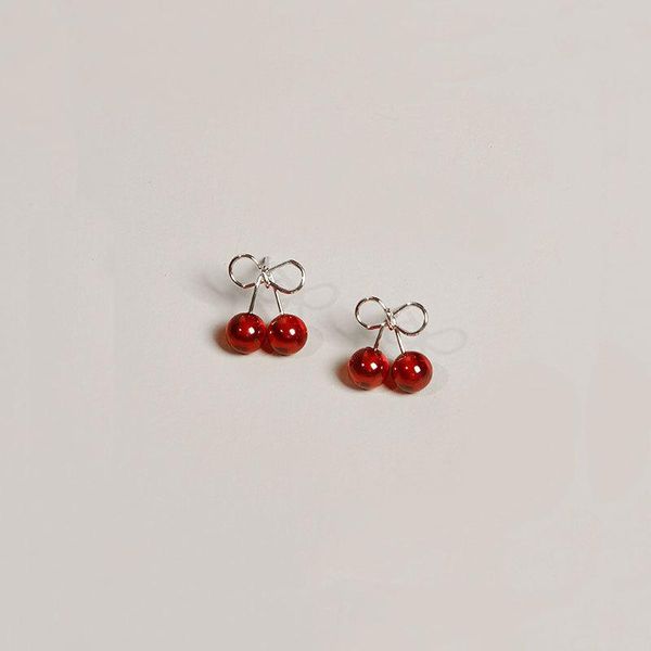 

stud vintage fun cherry red garnet 925 sterling silver 2 color earrings for women luxury trendy jewelry christmas 2021 yea498, Golden;silver