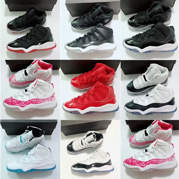 

bred xi 11s kids basketball shoes gym red infant children toddler gamma blue concord 11 trainers boy girl tn sneakers space jam child kid, Black