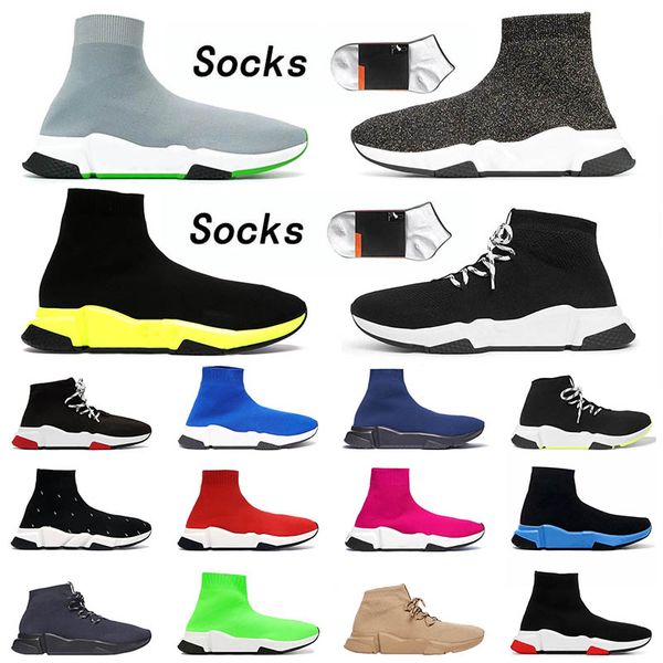 

2021 quality designer socks shoes speed trainer luxury high sock boots triple black all white red paris green navy women men sports sneaker