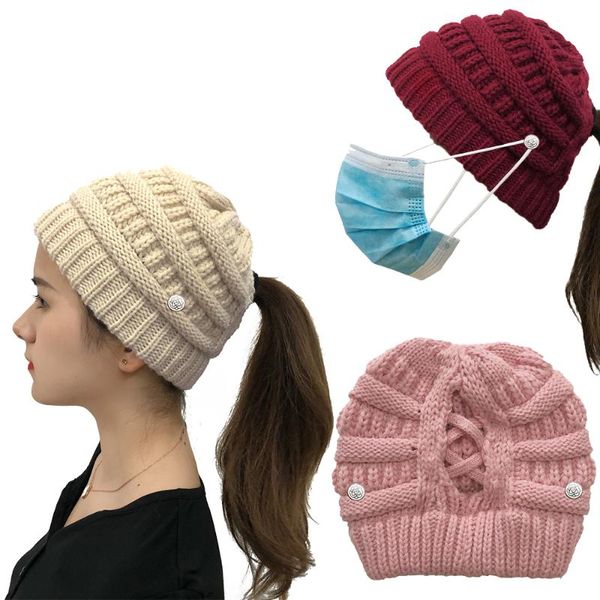 

beanies winter button hat for women beanie men lady knitted cap female warm skullies