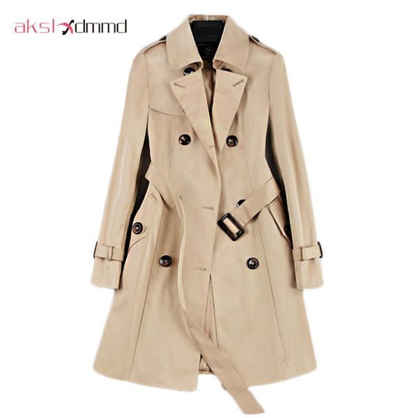 

2021 new fashion double breasted mid-long trench coat women khaki slim belt cloak mujer windbreaker female abrigos brazil lh810, Tan;black