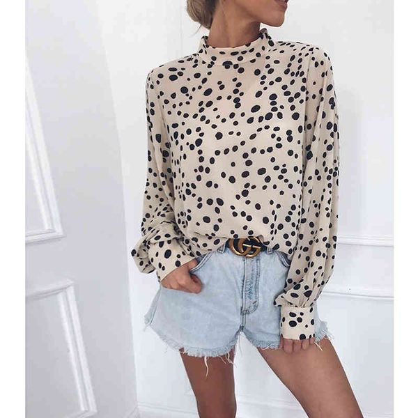 

women's blouses & shirts summer of restoring ancient ways hepburn dot printing collar long sleeve loose women blouse, White