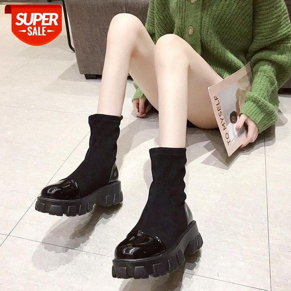 

martin boots autumn and winter english style muffin thick bottom middle tube increased thin short women #fd0b, Black