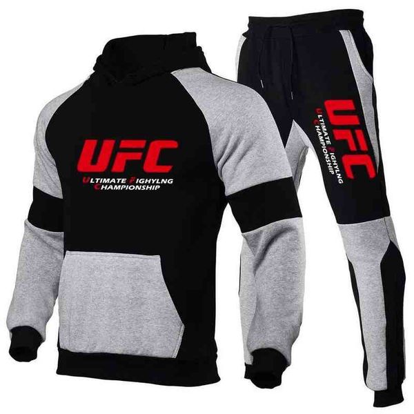 

2021 new men's fashion casual hoodie sportswear men's jogging casual sportswear men's running sports suit + pants 2-piece set, Gray