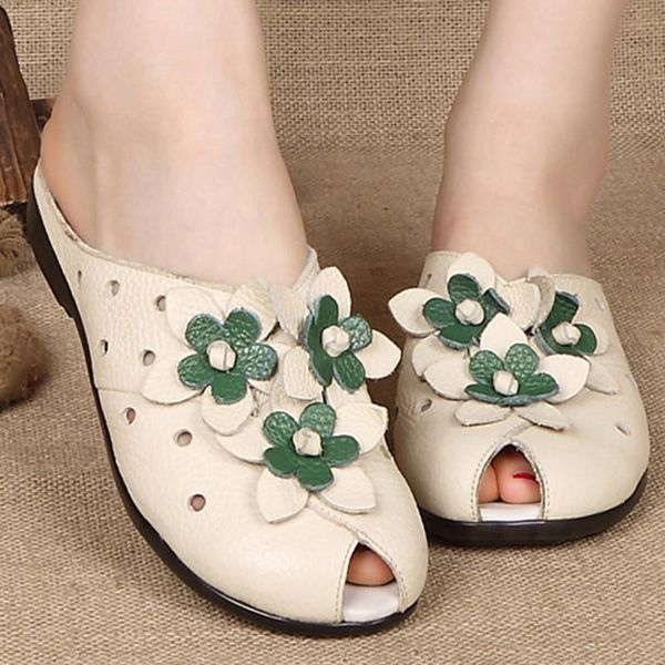 

slippers women slipper genuine split leather slides low heels hollow flower peep toe platform flip flop ladies shoes zapatos mujer 0615w, Black