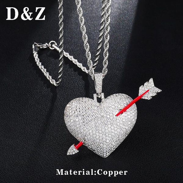 

pendant necklaces d&z micro paved + cubic zircon love heart with arrow necklace for men hip hop jewelry, Silver