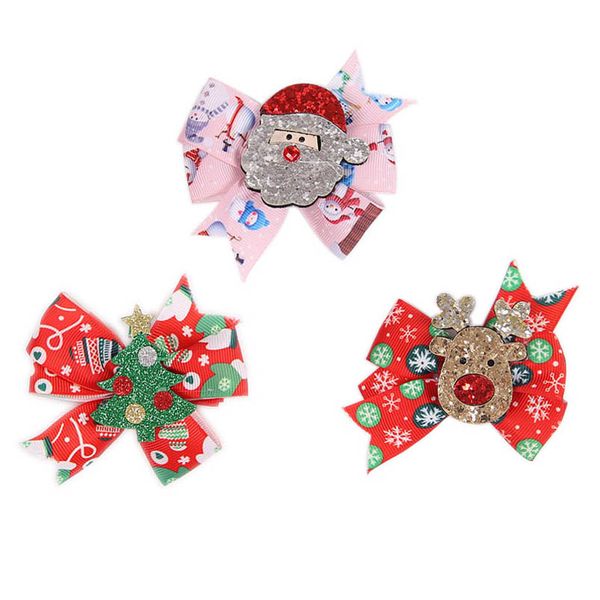

christmas girls hair accessories hairclips kids barrettes baby bb clip headdress printed bow cute accessory bowknot b8510, Slivery;white