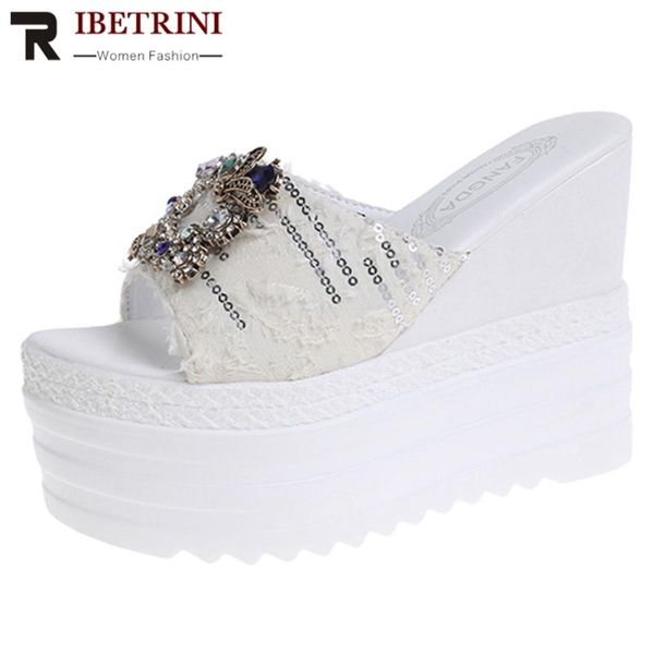 

leisure women casual daily platform slip on shoes open toe wedges solid sandals designer bling slippers, Black