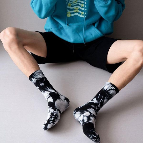 

men's socks 2021 products for autumn and winter, thick tie-dye middle tube socks, towel bottom cotton outdoor sports, Black