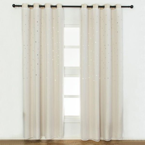 

blackout curtains star shape hollow double layer cloth yarn combination thermal insulating room darkening 39x98 curtain & drapes