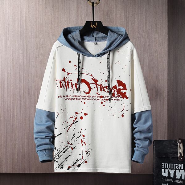 

fall hooded 2021 sweater men's loose trend letter casual contrast coat, Black