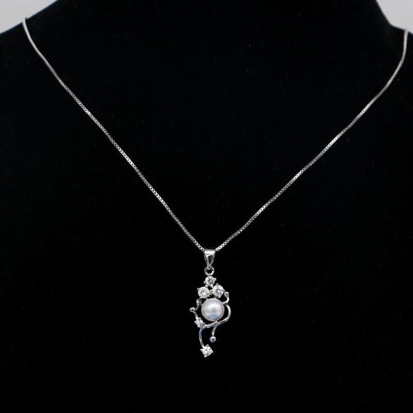 

chains pearl pendant necklaces women 100% 925 sterling silver zircon flower choker box chain 18 inch jewelry gift
