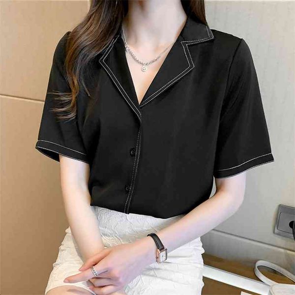 

france summer the womens and blousesshort sleeve blouse button solid women shirts 210507, White