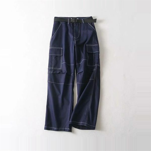 

women high waist cargo pants joggers pockets sashes sweat loose trousers streetwear korean 210521, Black;white