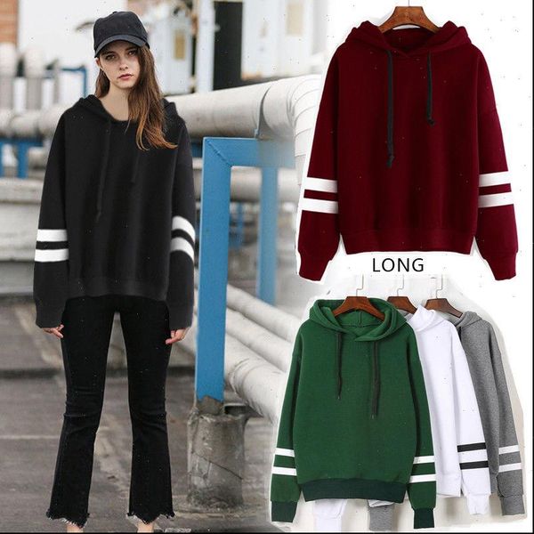 

long sleeve fashion jumper womens hoodies hooded pullover casual top, Black