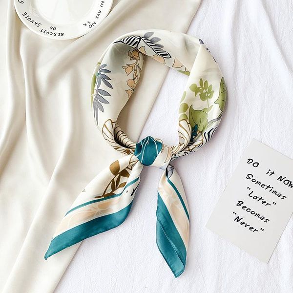 

scarves small square scarf silk women's flower print satin professional shawl in spring and summer of 2021, Blue;gray